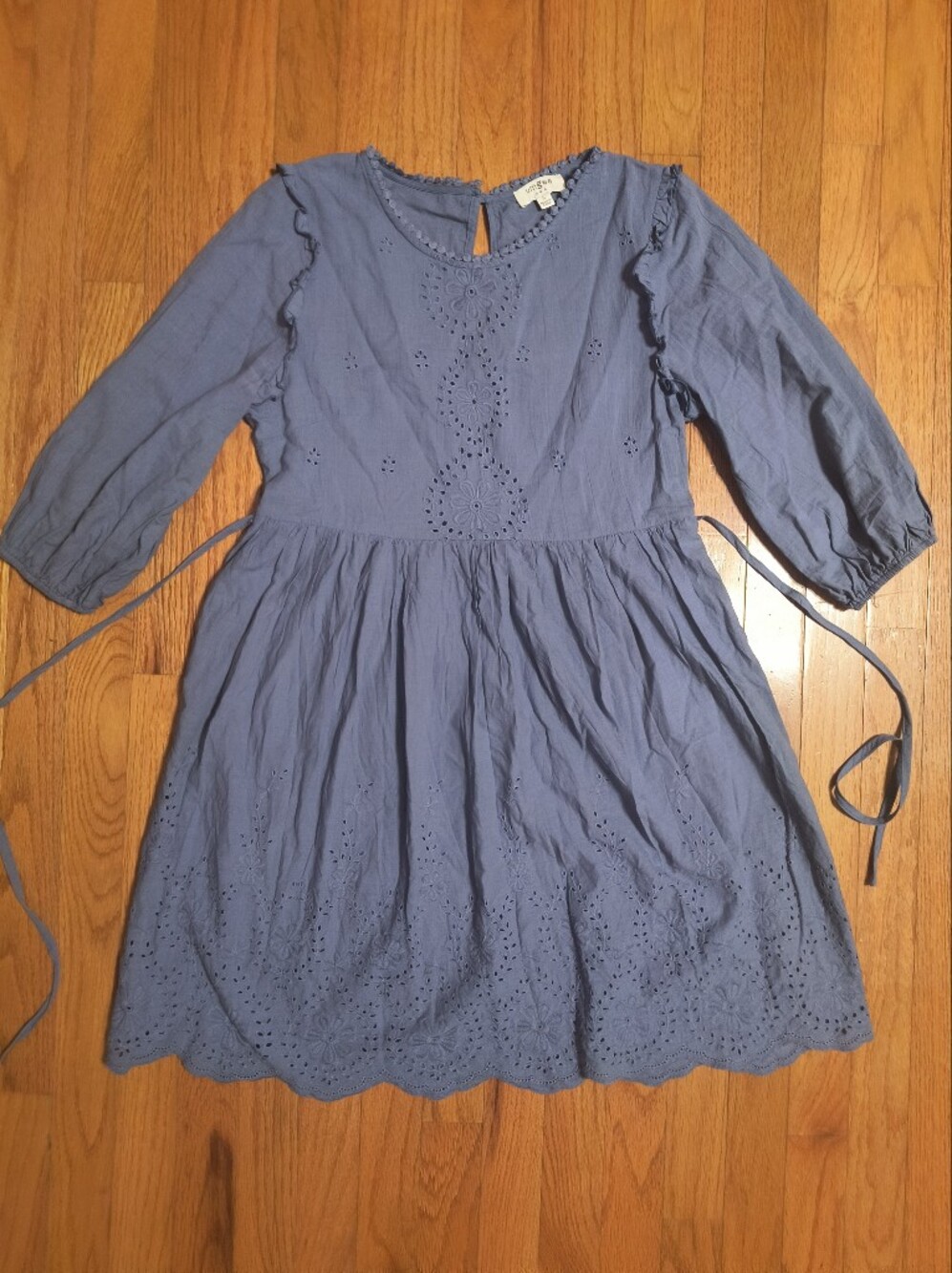 Umgee Dusty Blue Eyelet Cotton Tunic Dress